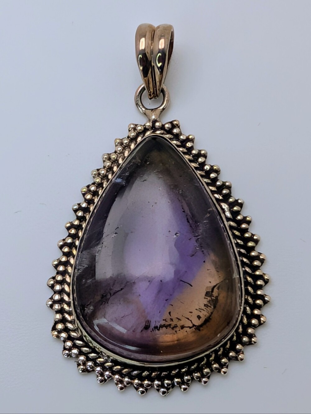 Large Ametrine Pear Shaped S925 Sterling Silver Gemstone Pendant
